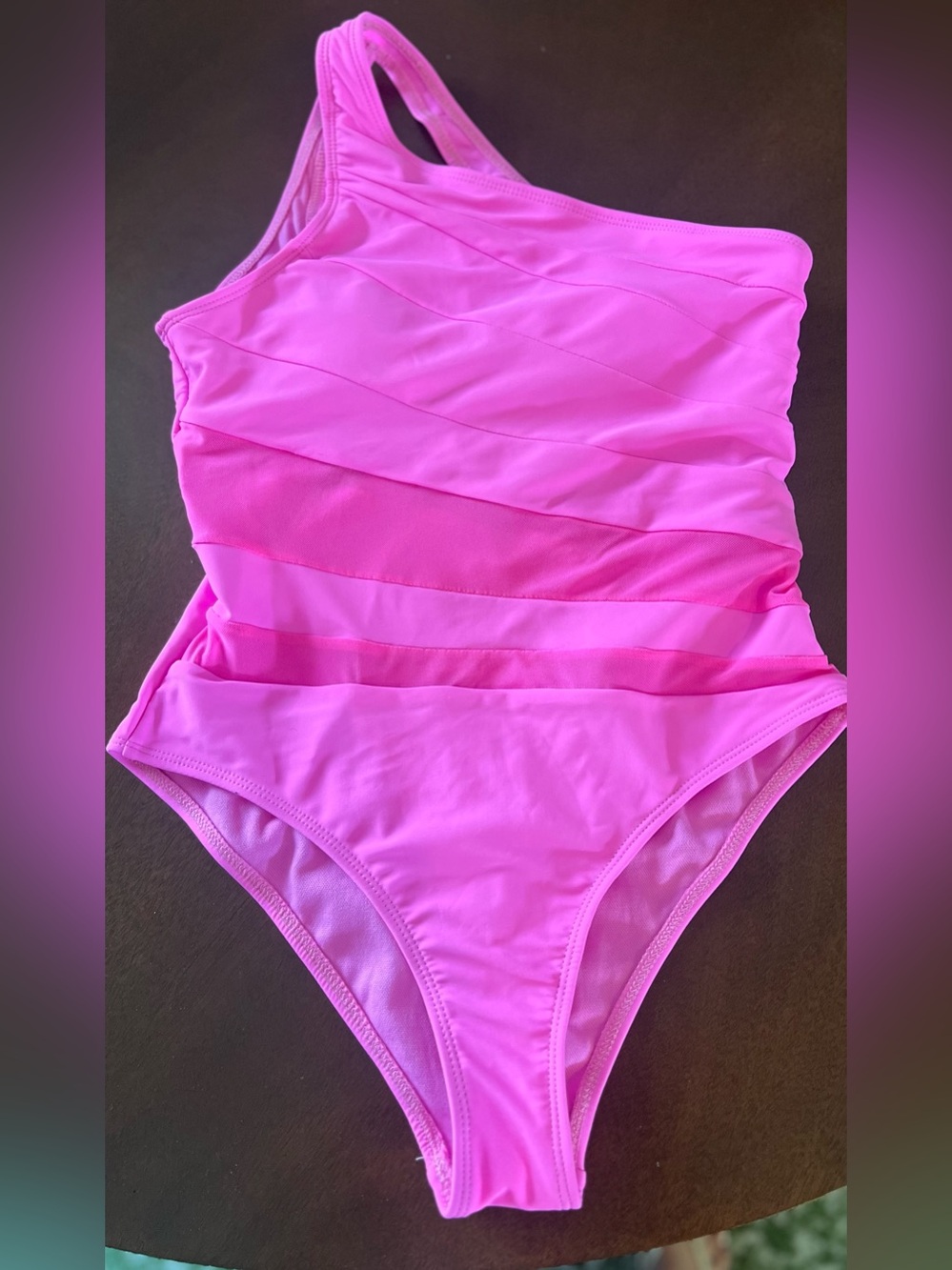 New without tags Pink Lily Beyond The Sea one shoulder mesh one piece size small